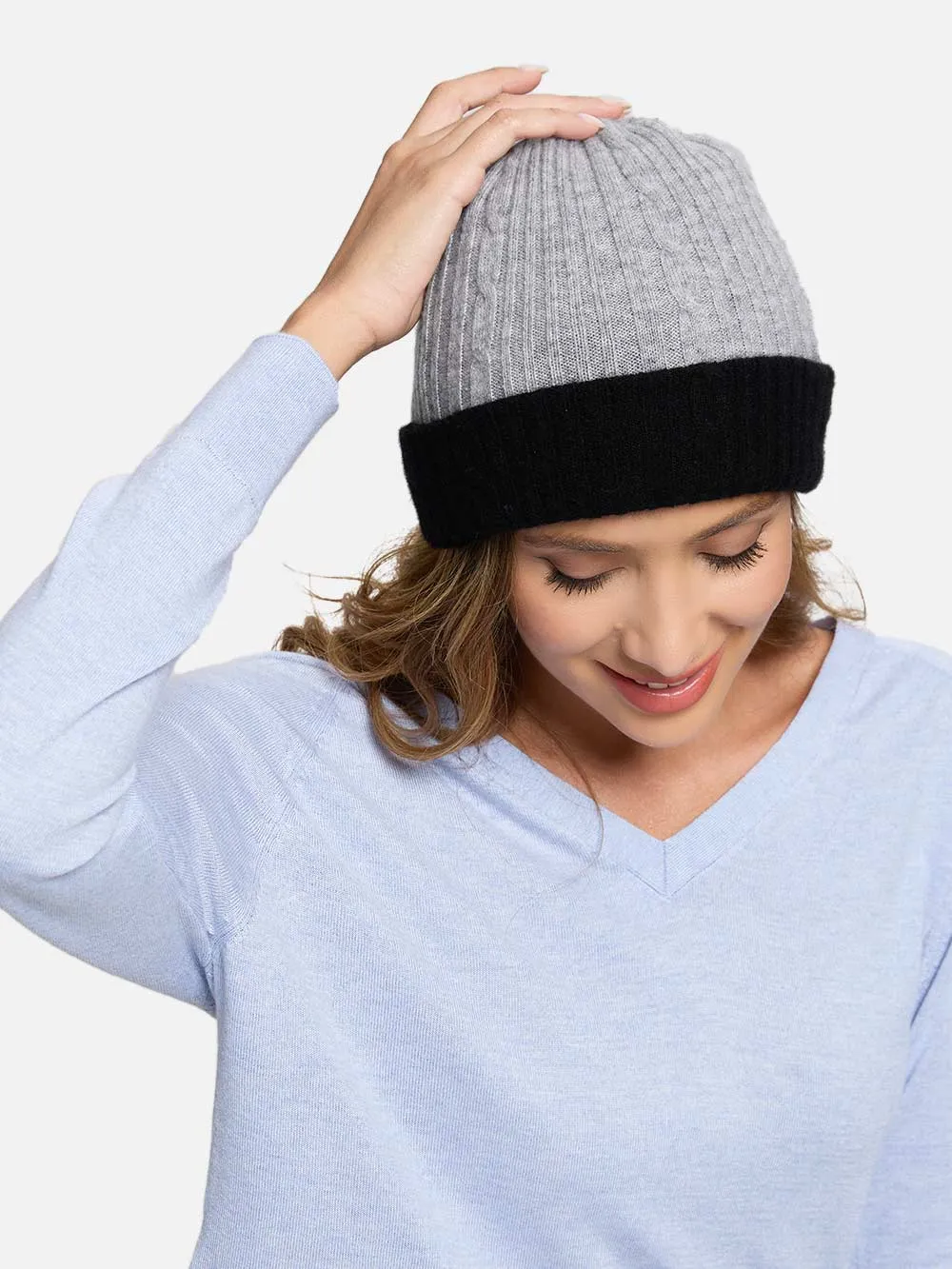 4-Way Cashmere Beanie - Black/Gray