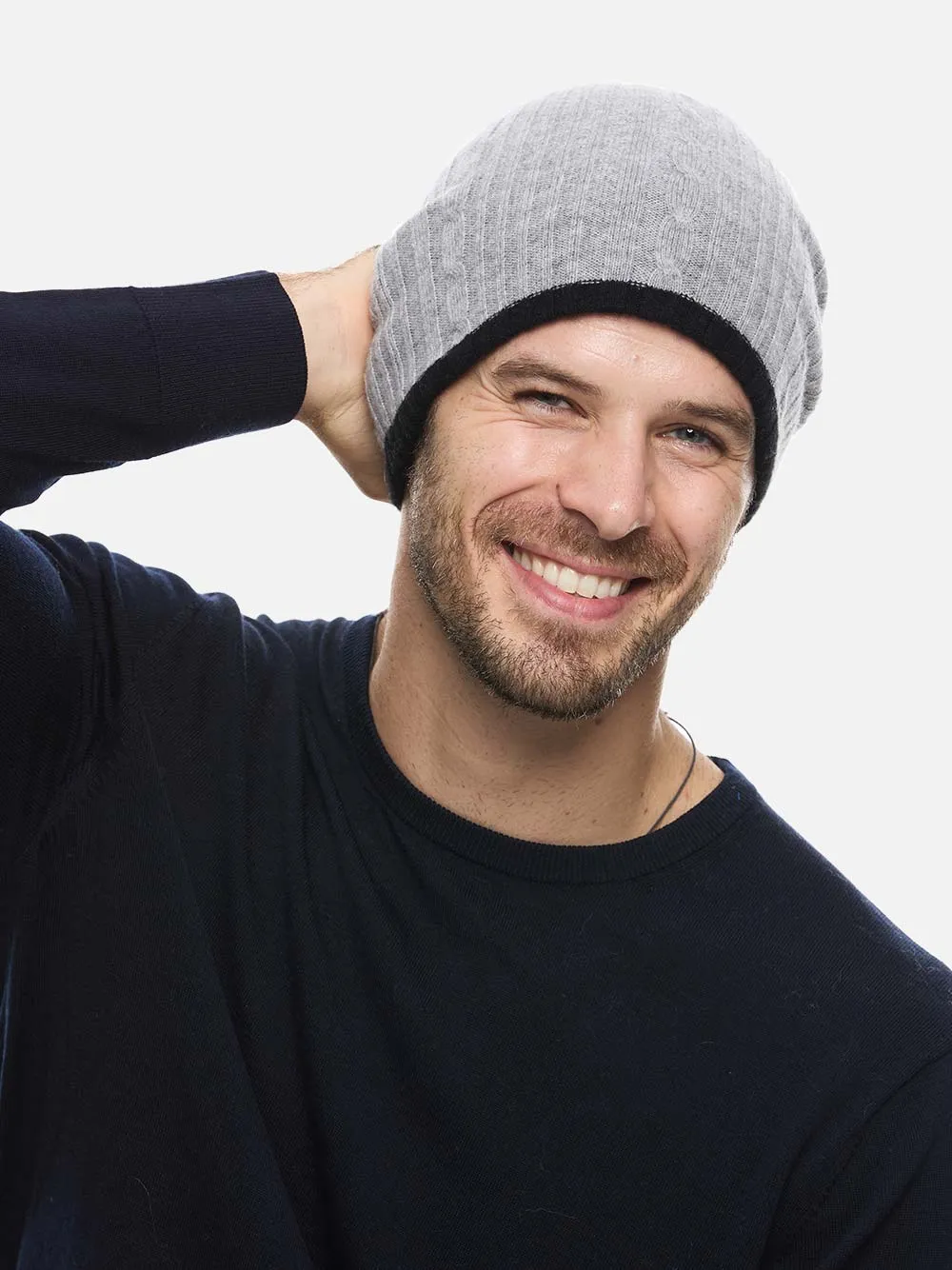 4-Way Cashmere Beanie - Black/Gray