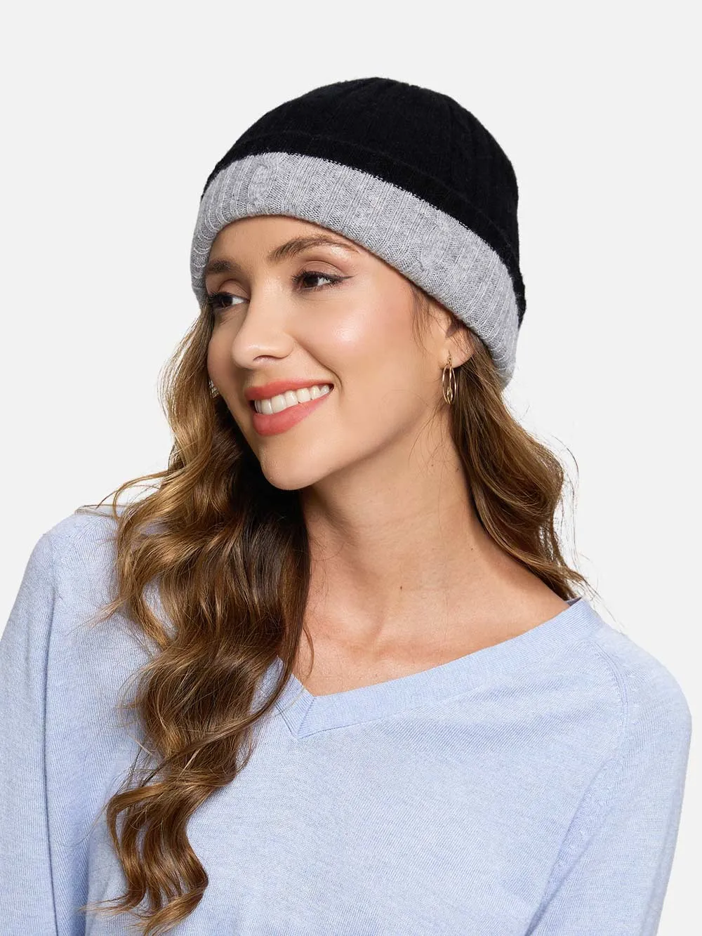 4-Way Cashmere Beanie - Black/Gray