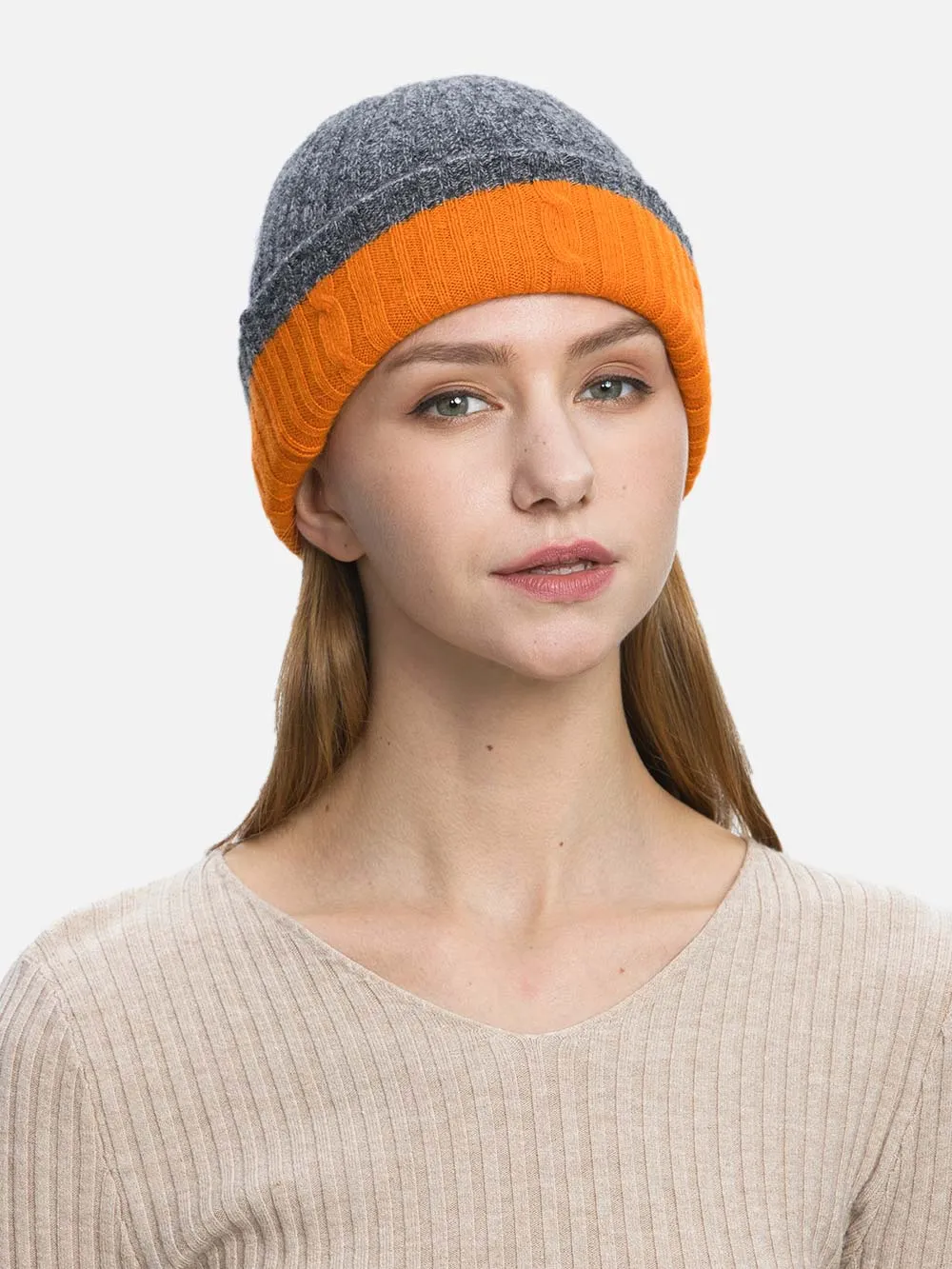 4-Way Cashmere Beanie - Gray/Orange