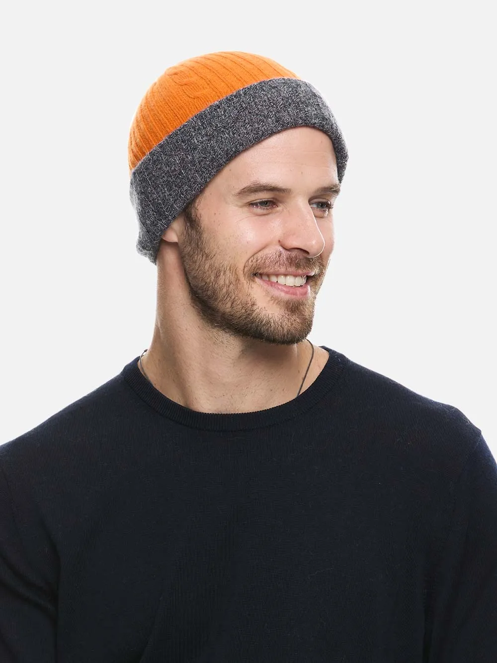 4-Way Cashmere Beanie - Gray/Orange