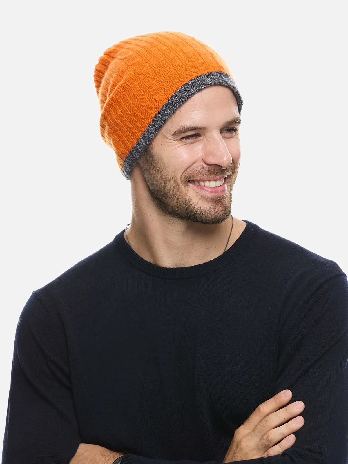 4-Way Cashmere Beanie - Gray/Orange