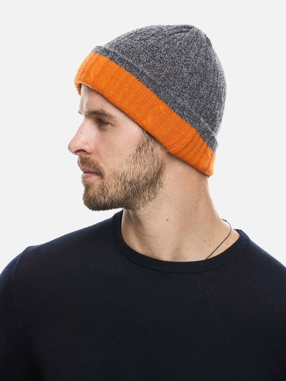 4-Way Cashmere Beanie - Gray/Orange