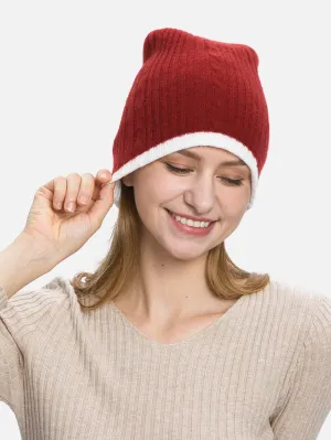 4-Way Cashmere Beanie - White/Wine Red