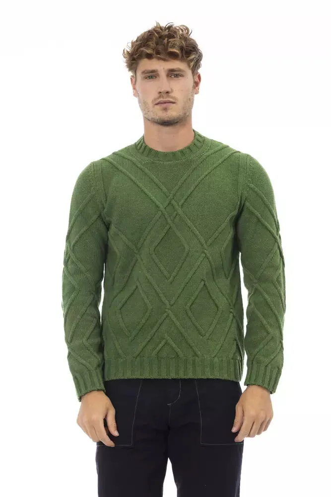 Alpha Studio Green Merino Wool Men Sweater