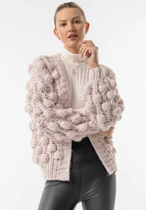 Angeleye Beige Chunky Knit Cardigan With Pom Poms