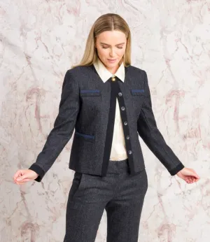 Anna Tweed Jacket - Navy Fleck