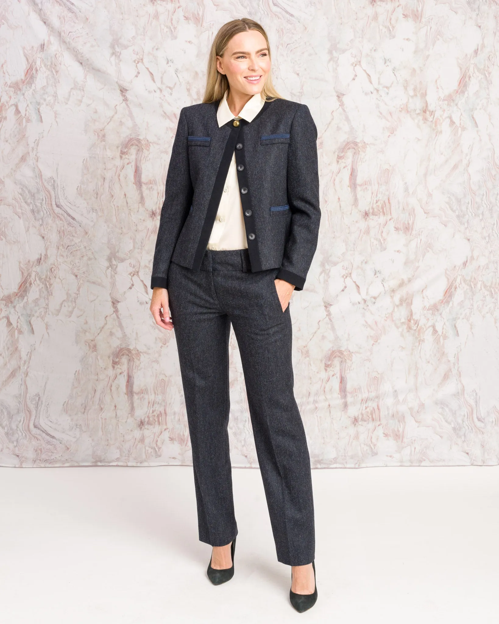 Anna Tweed Jacket - Navy Fleck