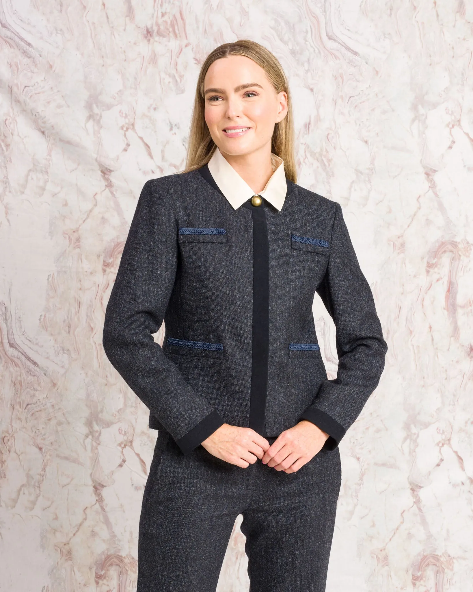 Anna Tweed Jacket - Navy Fleck