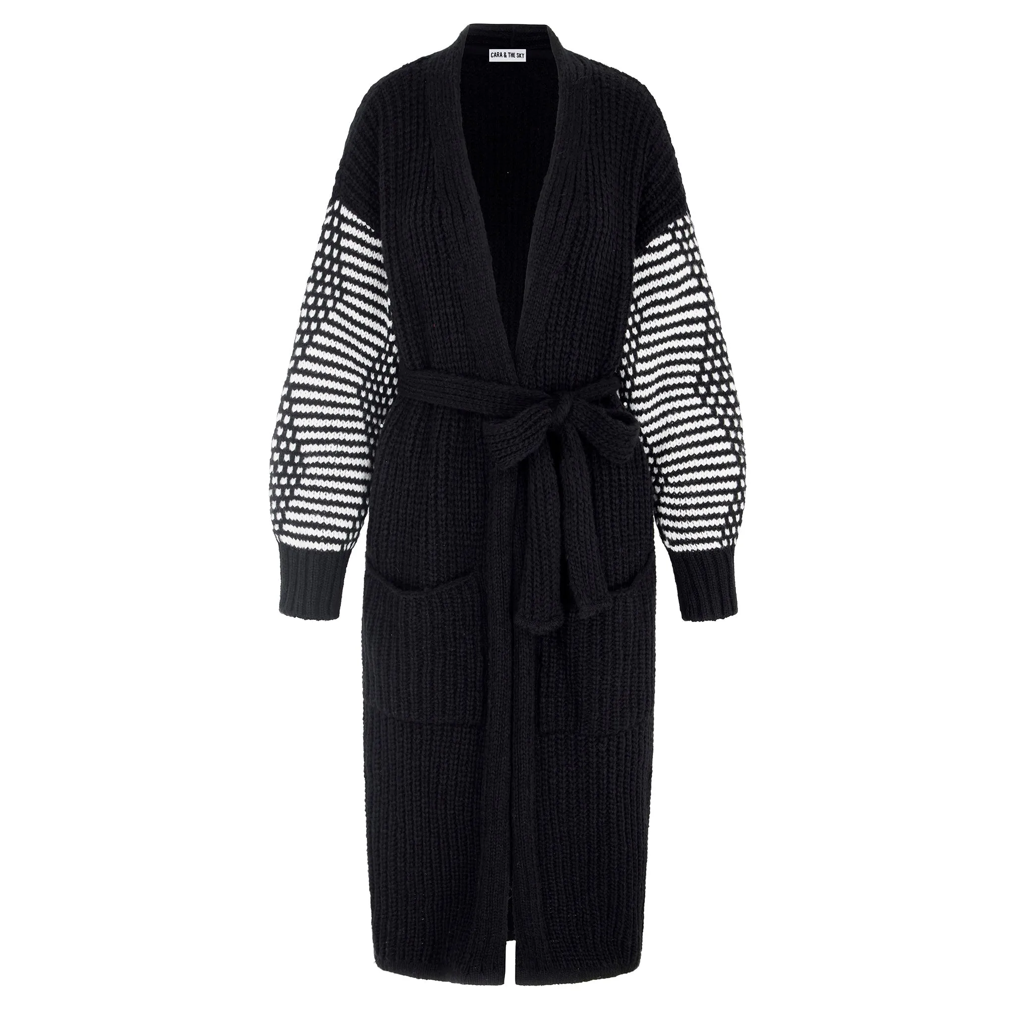 Becca Mono Sleeve Belted Long Cardigan - Black