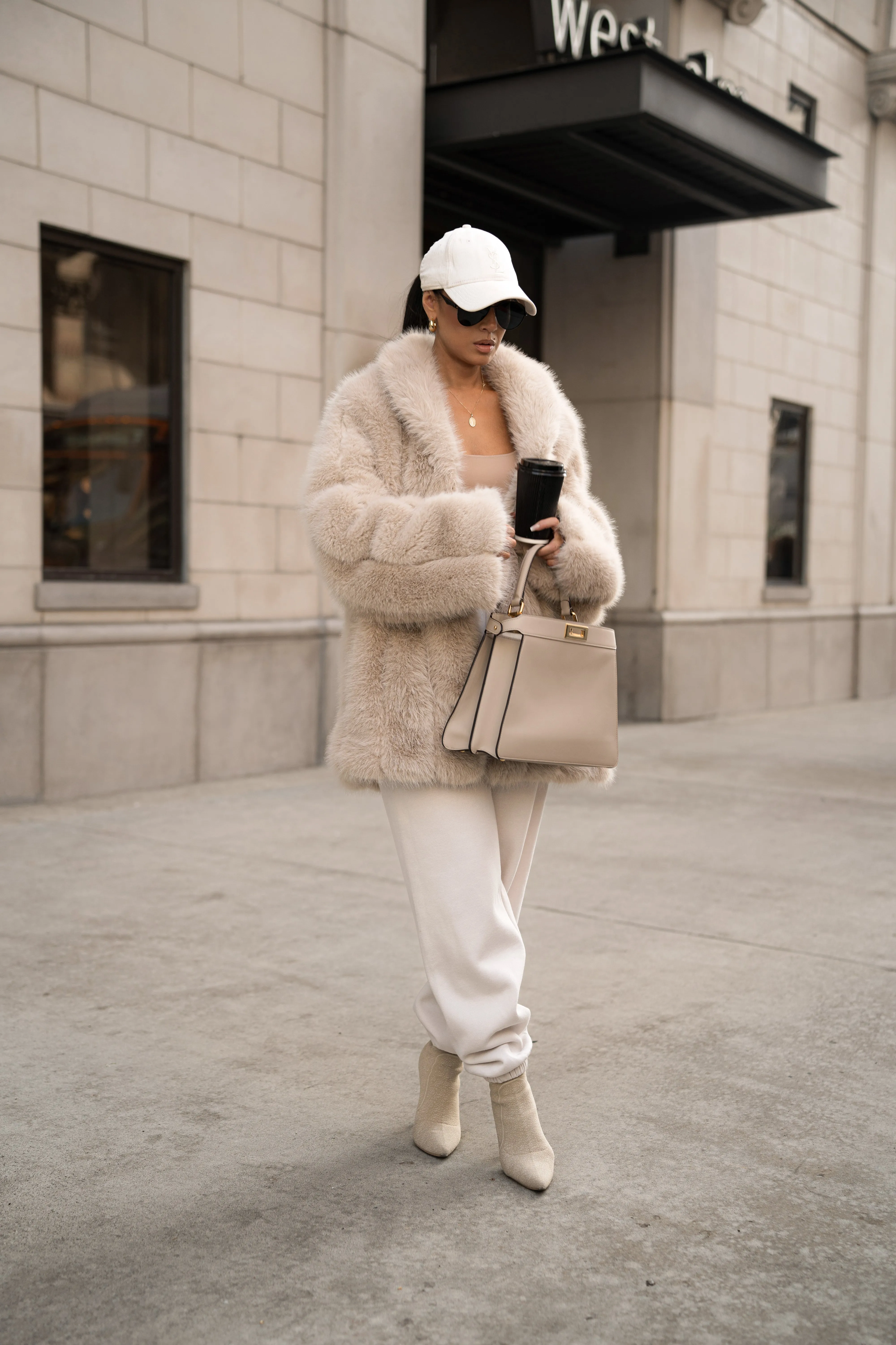 Beige Cropped Manhattan Faux Fur Coat