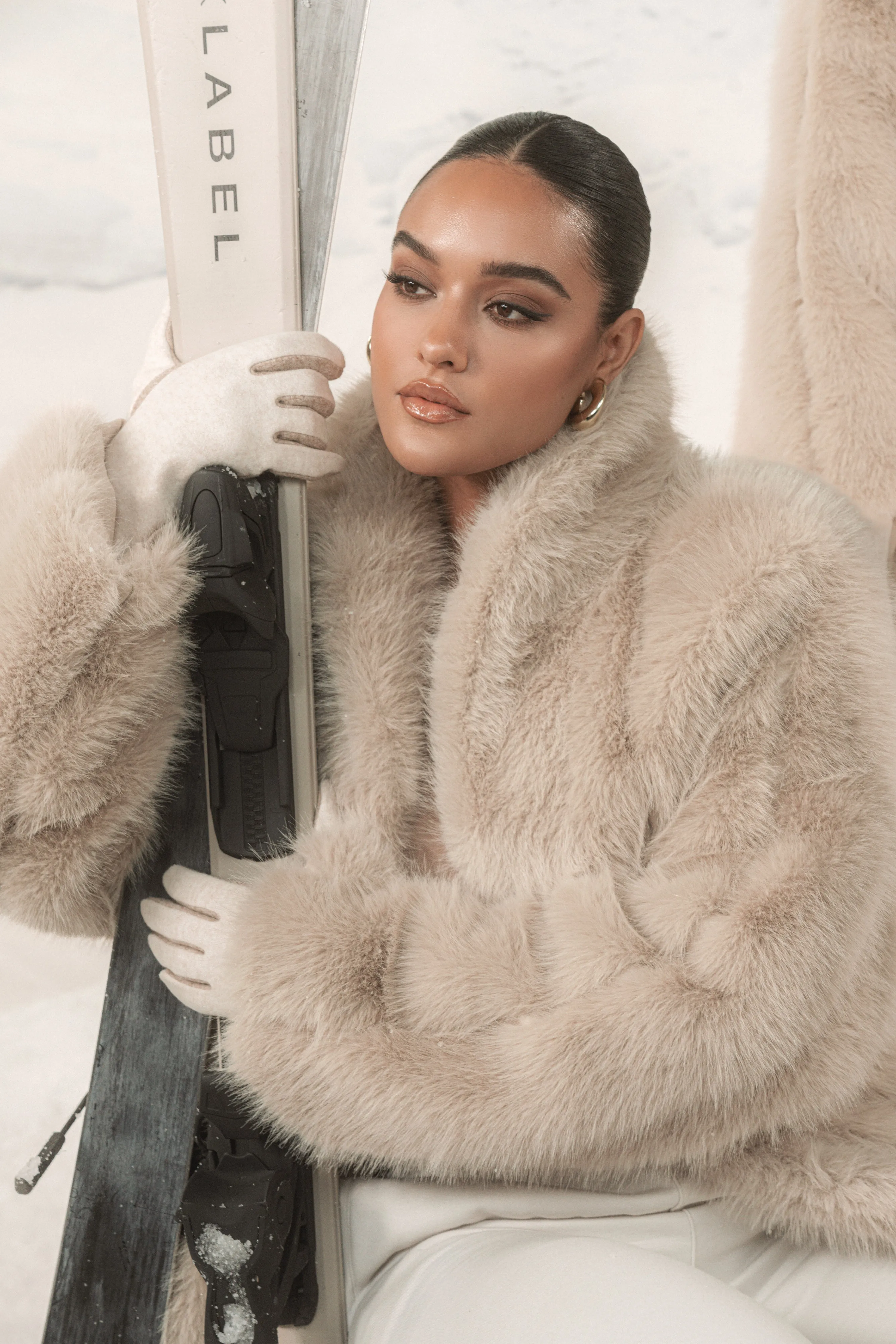 Beige Cropped Manhattan Faux Fur Coat