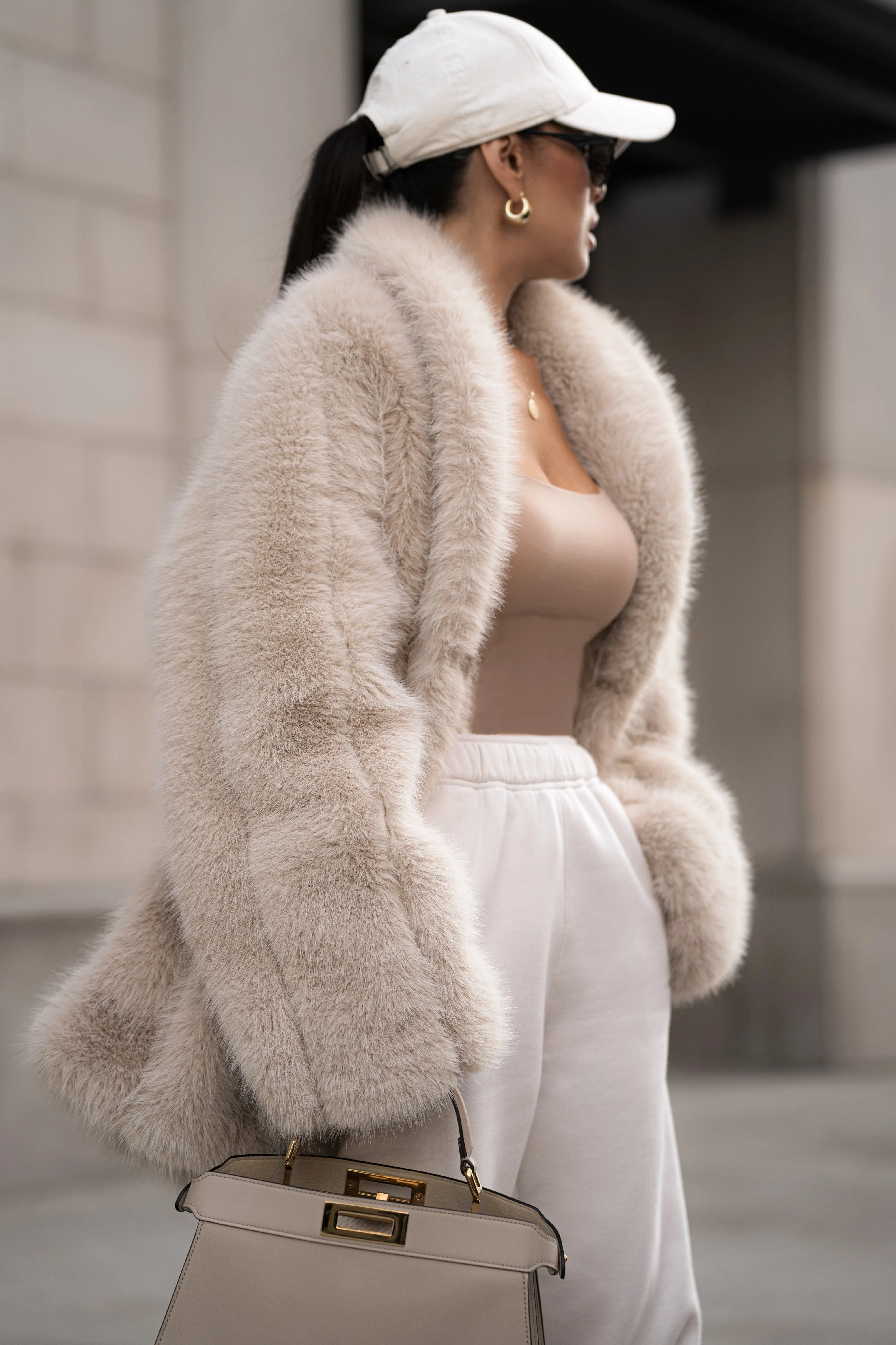 Beige Cropped Manhattan Faux Fur Coat