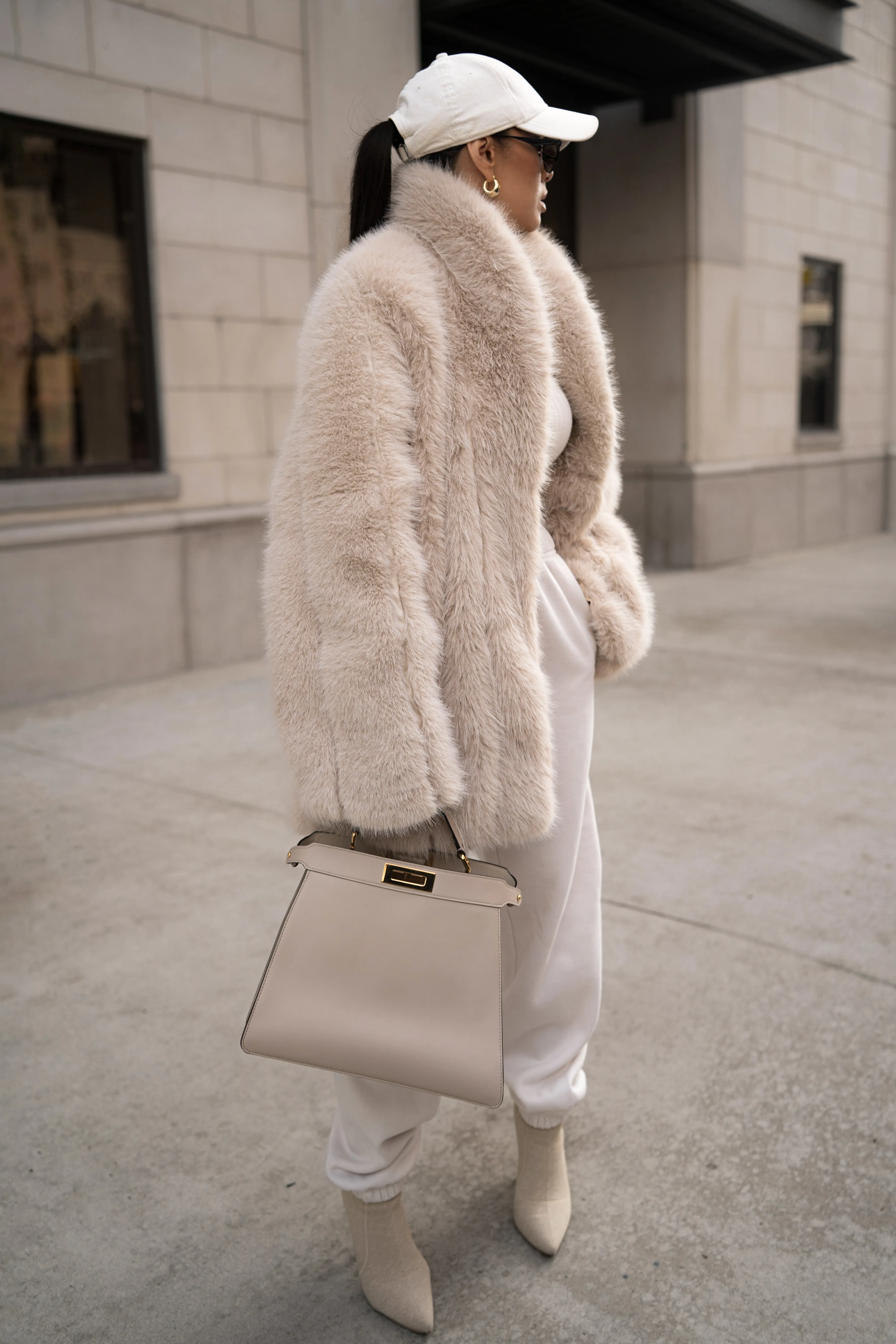 Beige Cropped Manhattan Faux Fur Coat