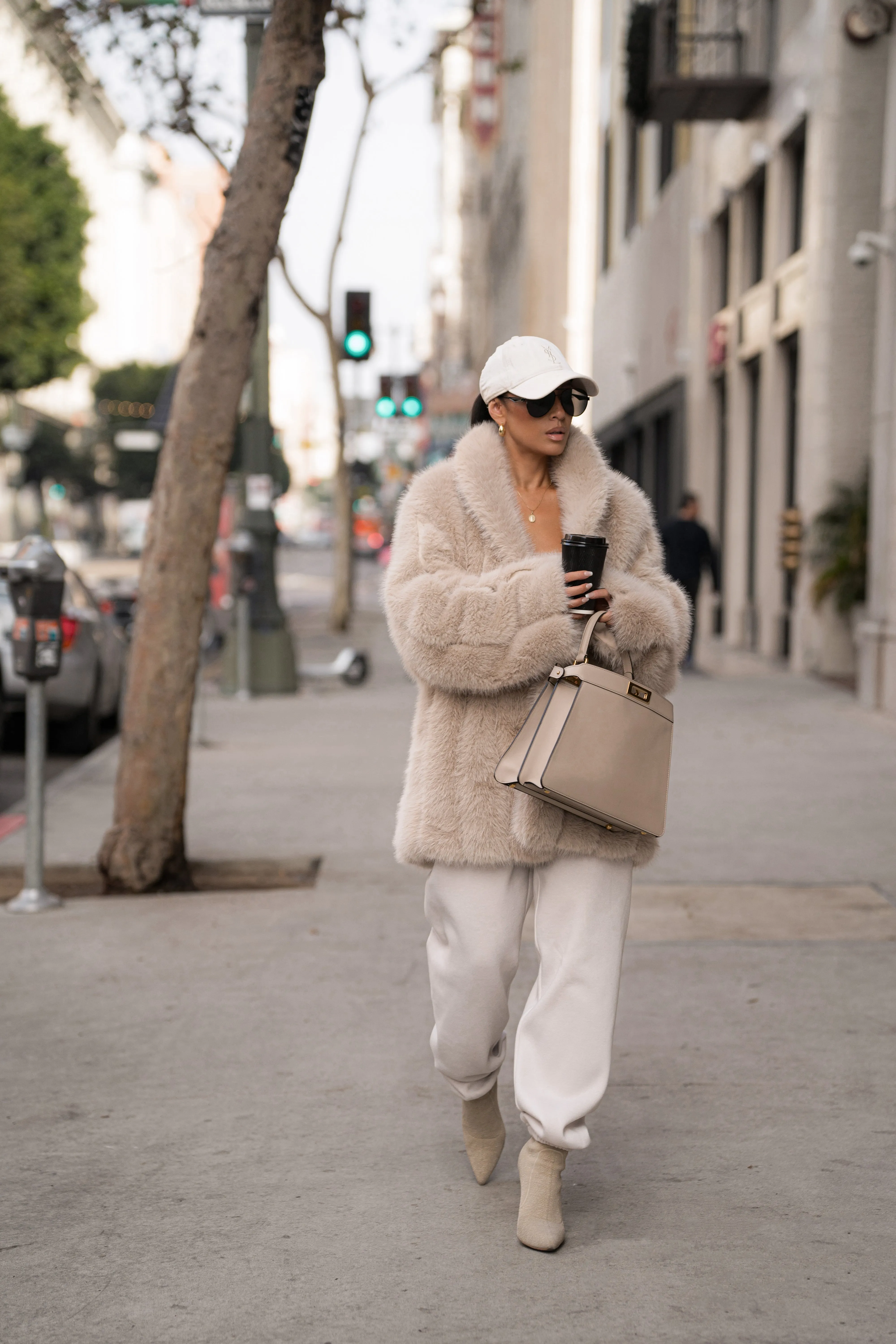 Beige Cropped Manhattan Faux Fur Coat