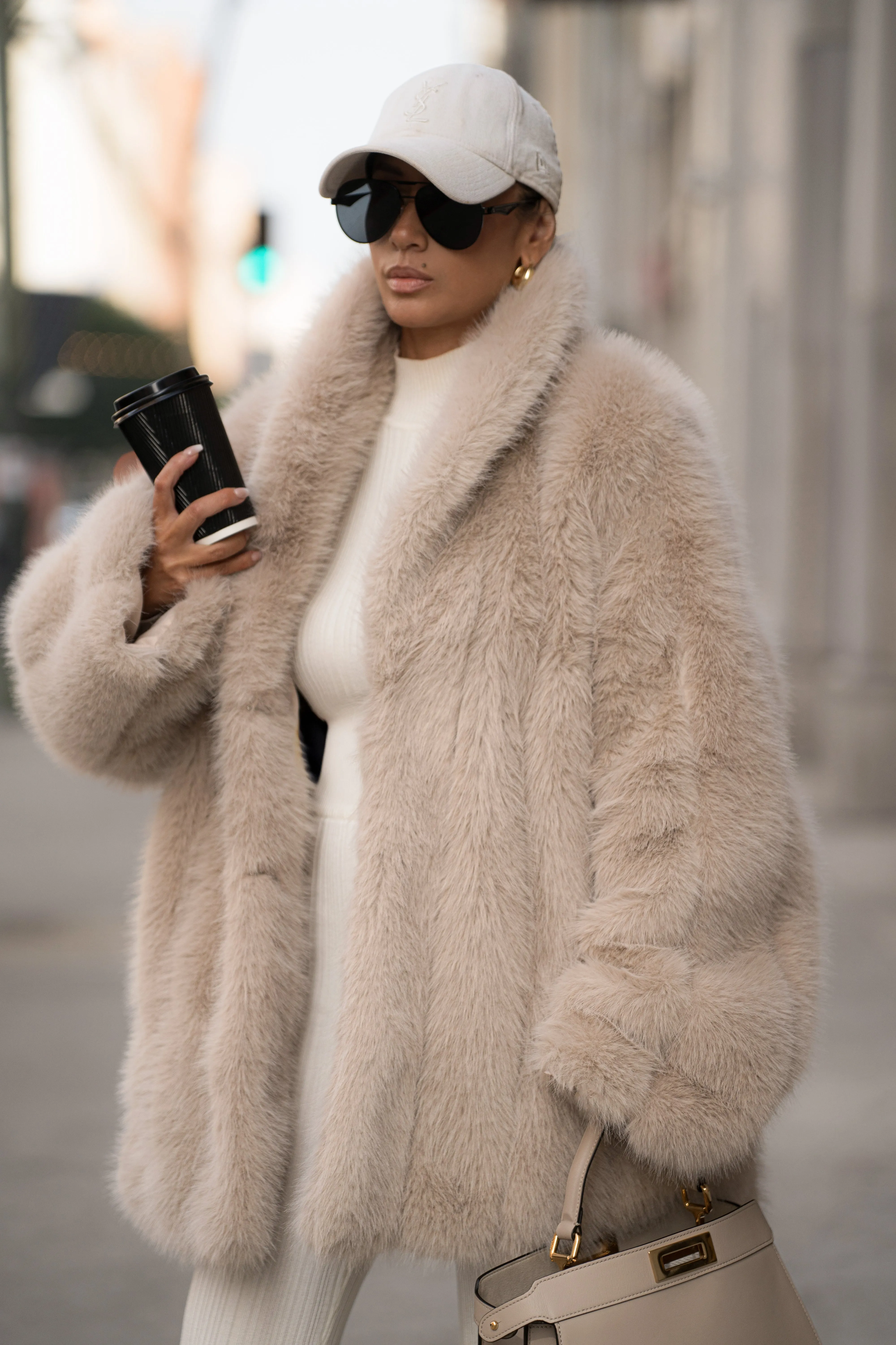 Beige Cropped Manhattan Faux Fur Coat