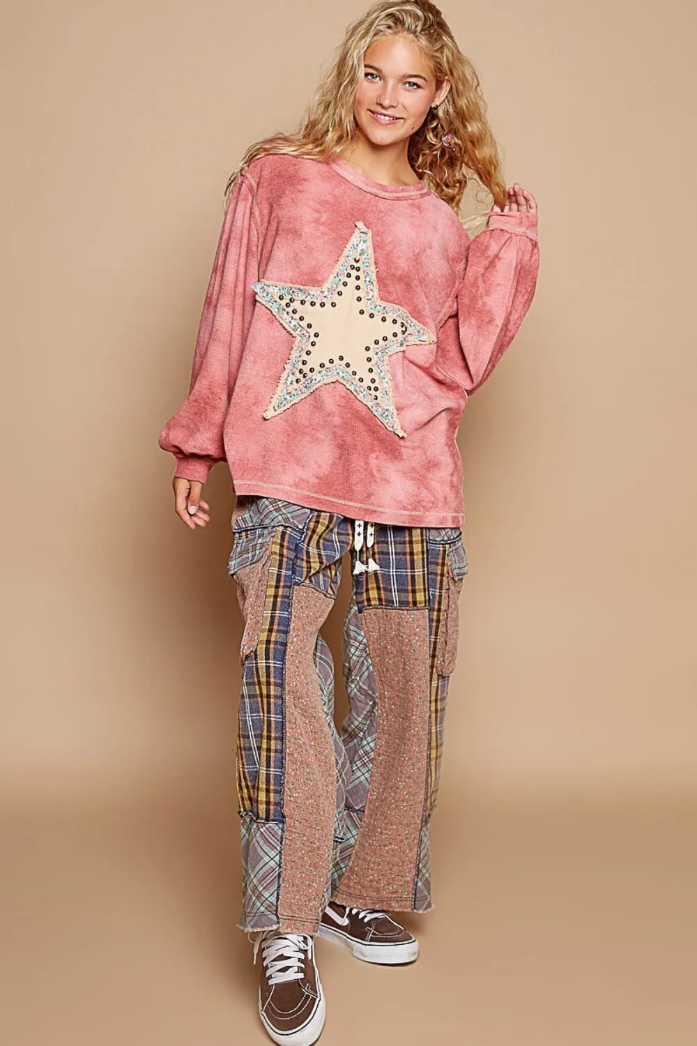 Bohemian Washed Star Patch With Studded Top