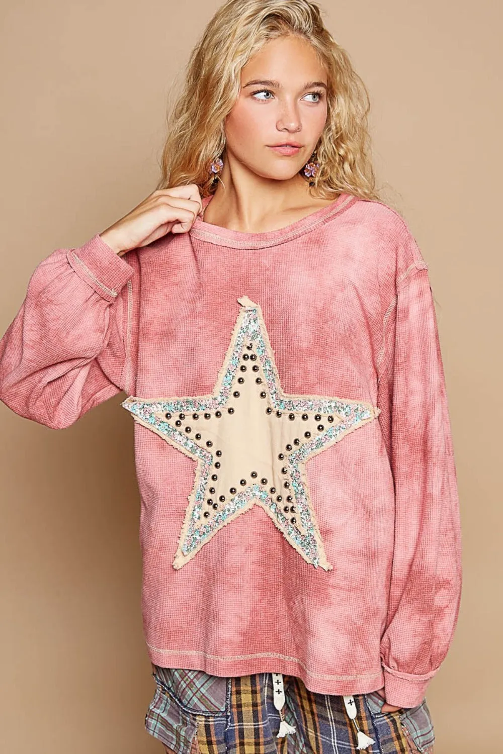 Bohemian Washed Star Patch With Studded Top