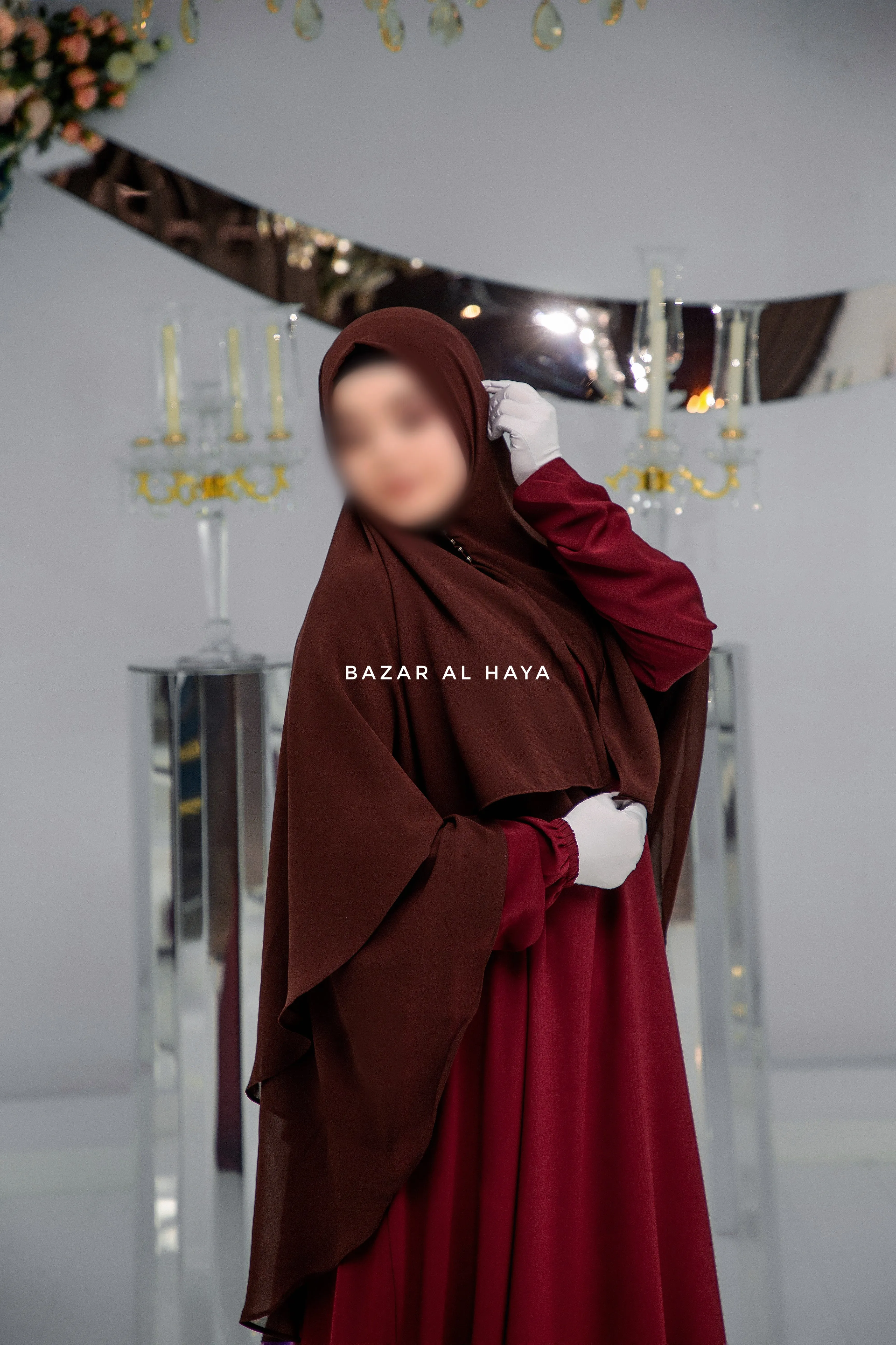 Brown Two Layered Snap Scarf, Khimar, Cape - Super Soft - 3 in 1