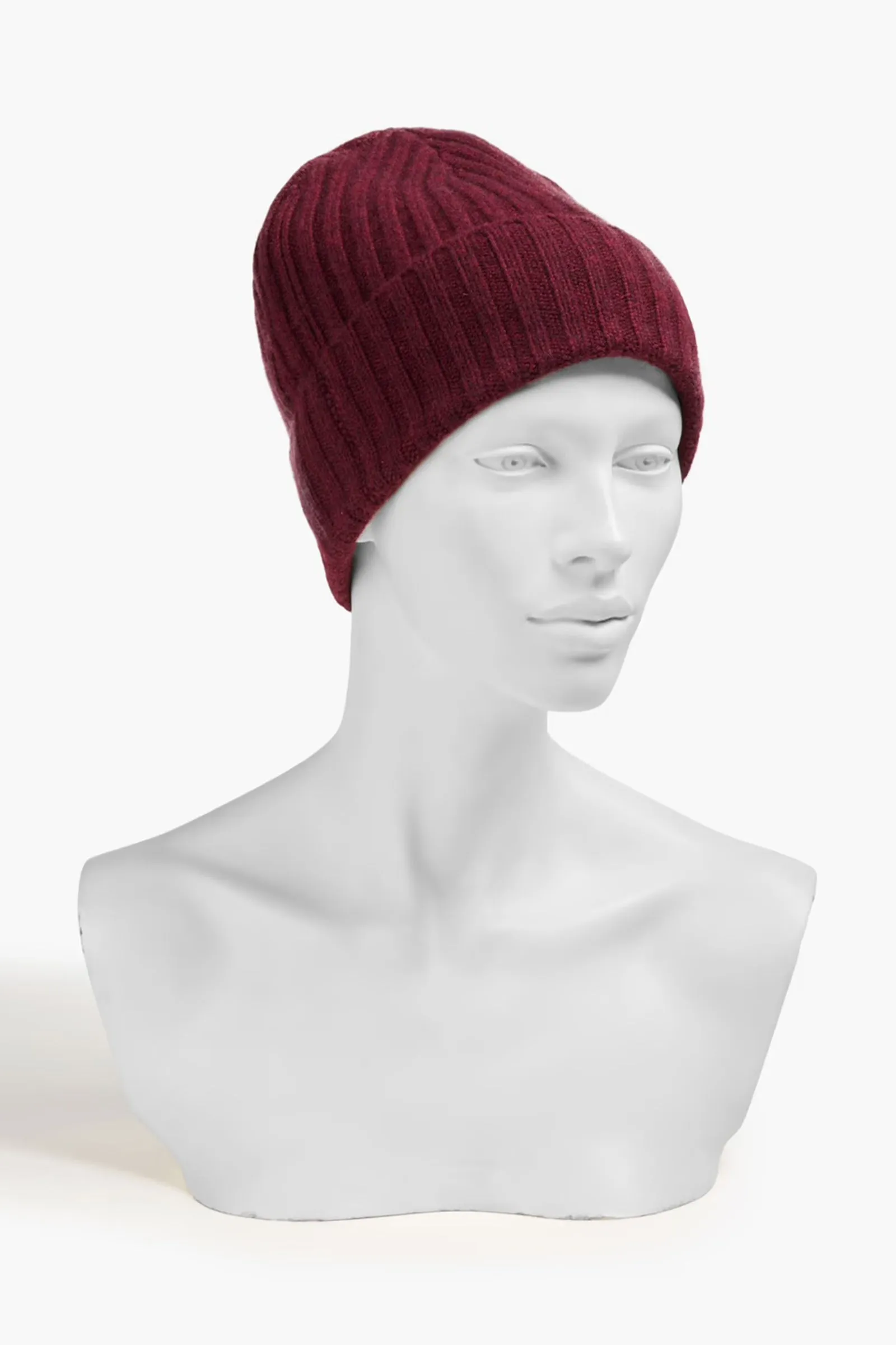 Burgundy Ribbed Cashmere Beanie