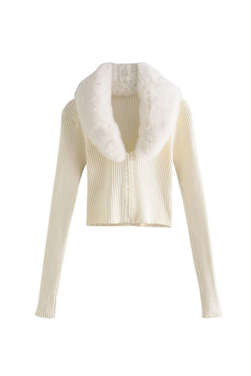 'Carson' Slim-Fit Faux Fur Collar Open-Front Knit Sweater