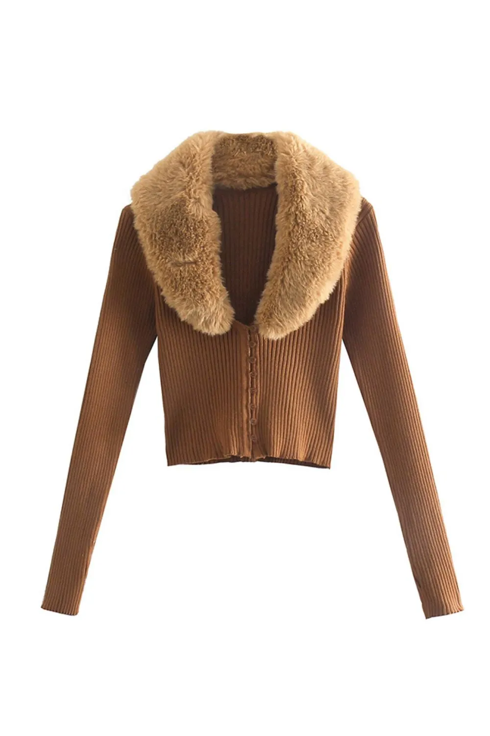 'Carson' Slim-Fit Faux Fur Collar Open-Front Knit Sweater