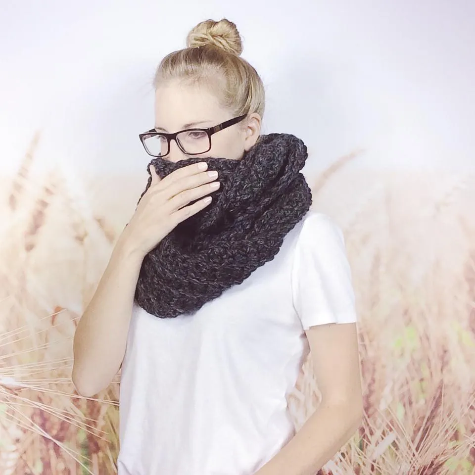 Charcoal Grey Oversized Crochet Fall Fashion Infinity Scarf for Women