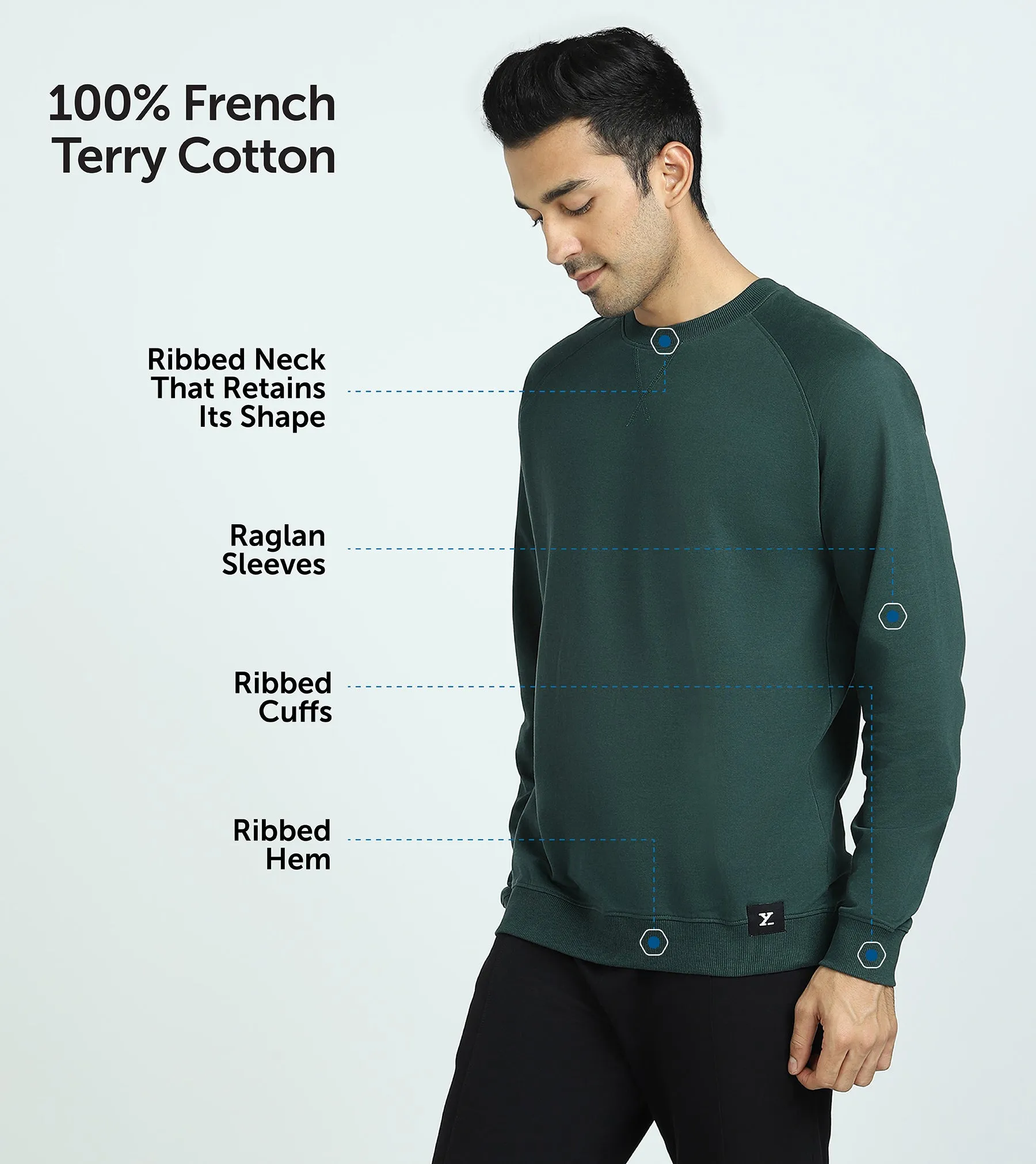 Cruze French Terry Cotton Sweatshirts Forest Green