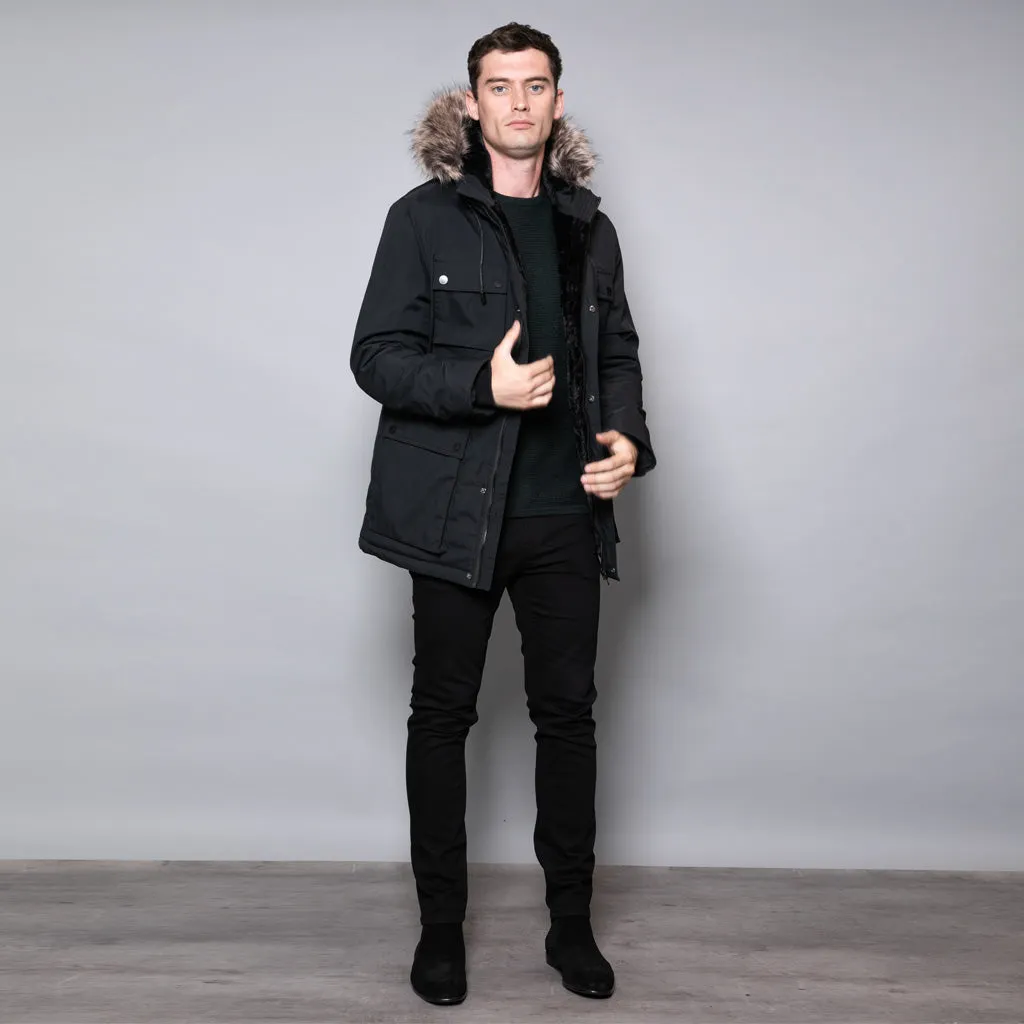 Damon Hooded Parka Jacket In Black