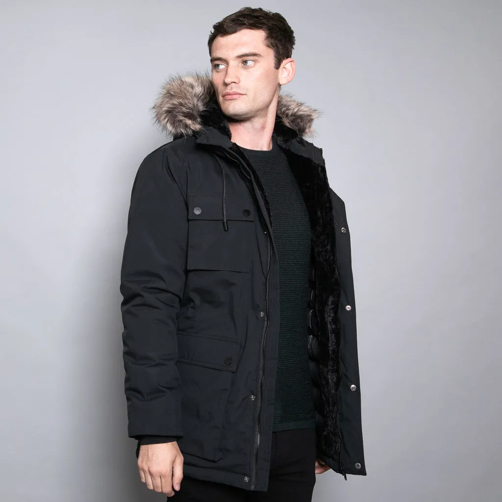 Damon Hooded Parka Jacket In Black