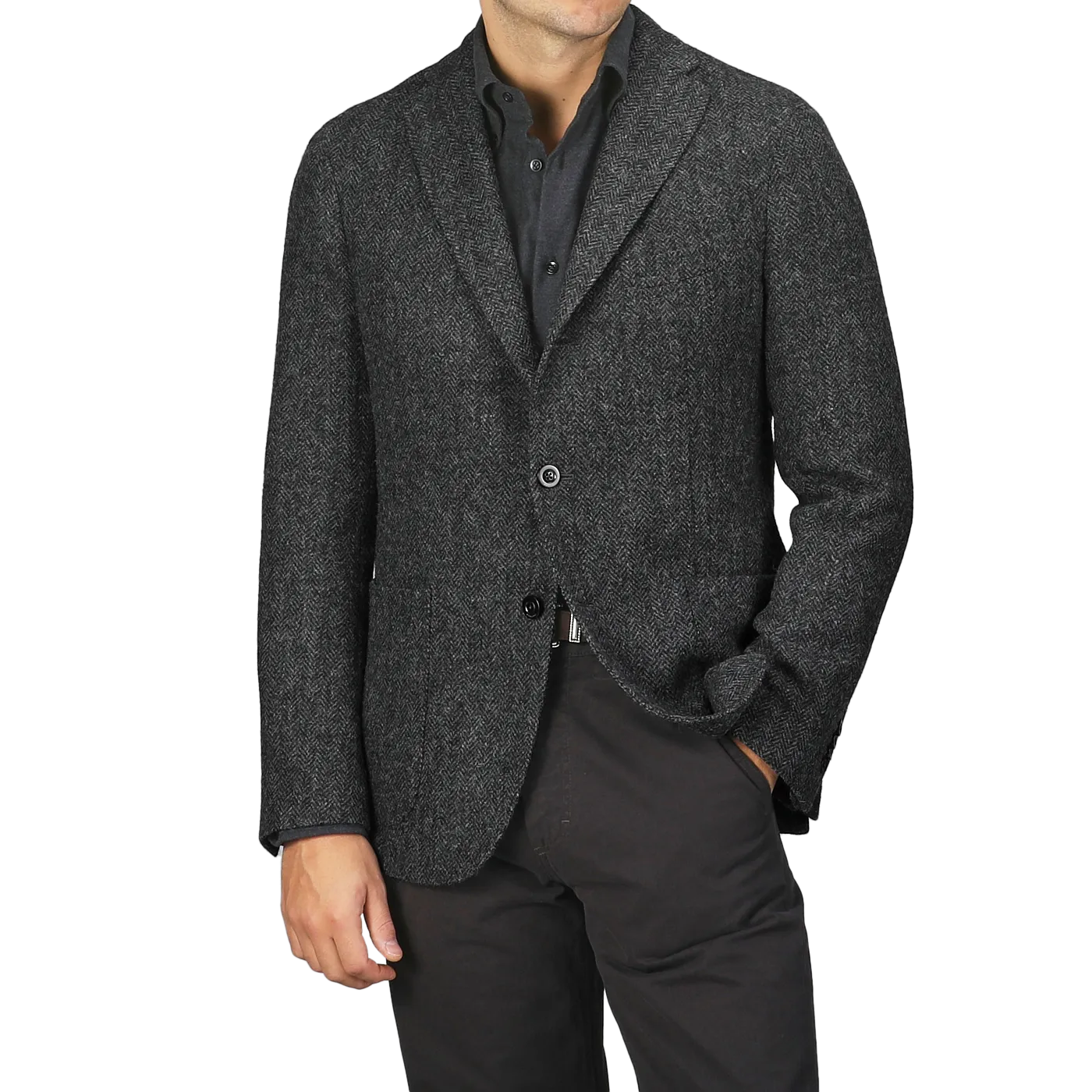 Dark Grey Herringbone Wool Tweed K Jacket