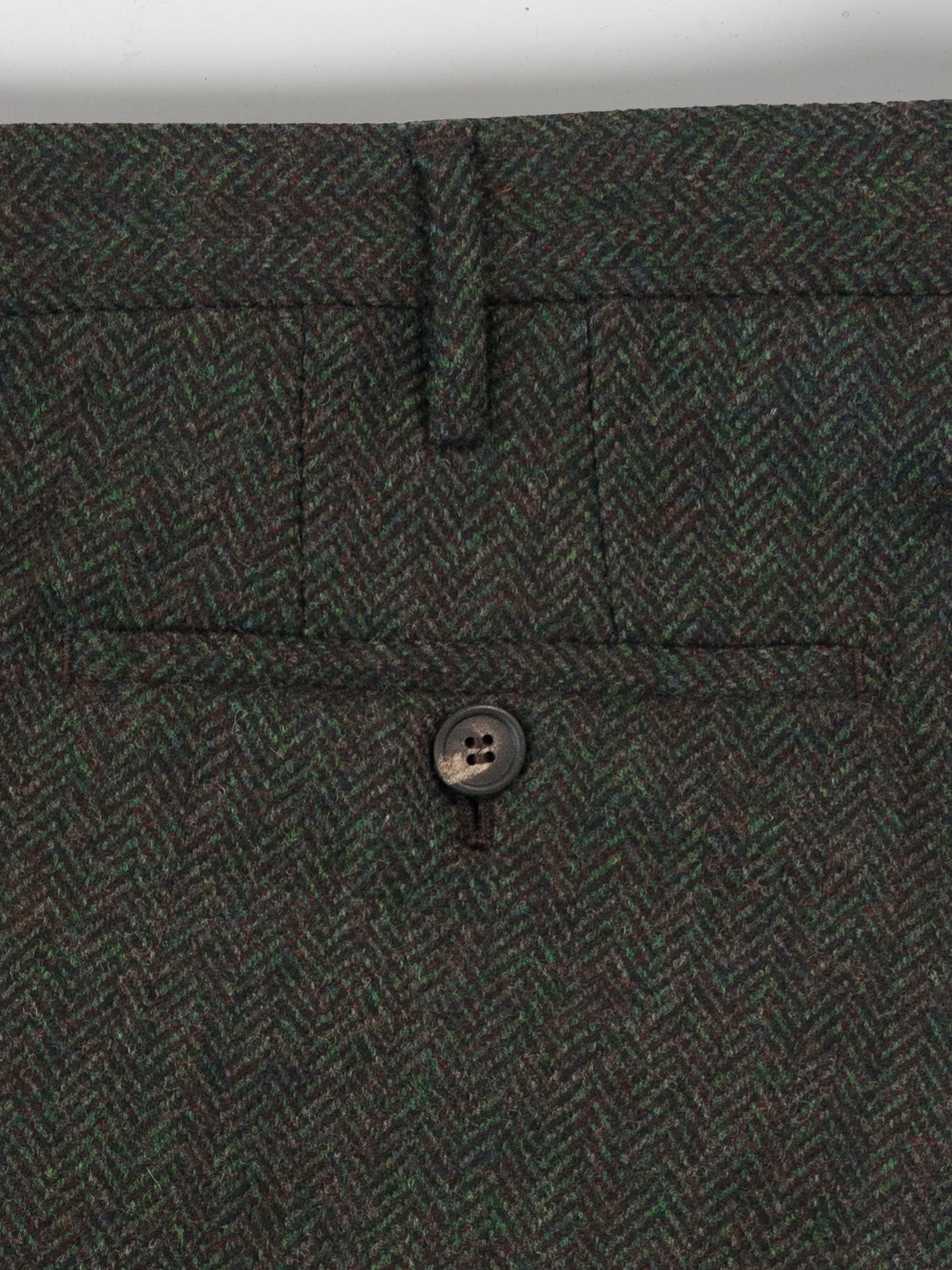 Green melange herringbone wool cashmere trousers