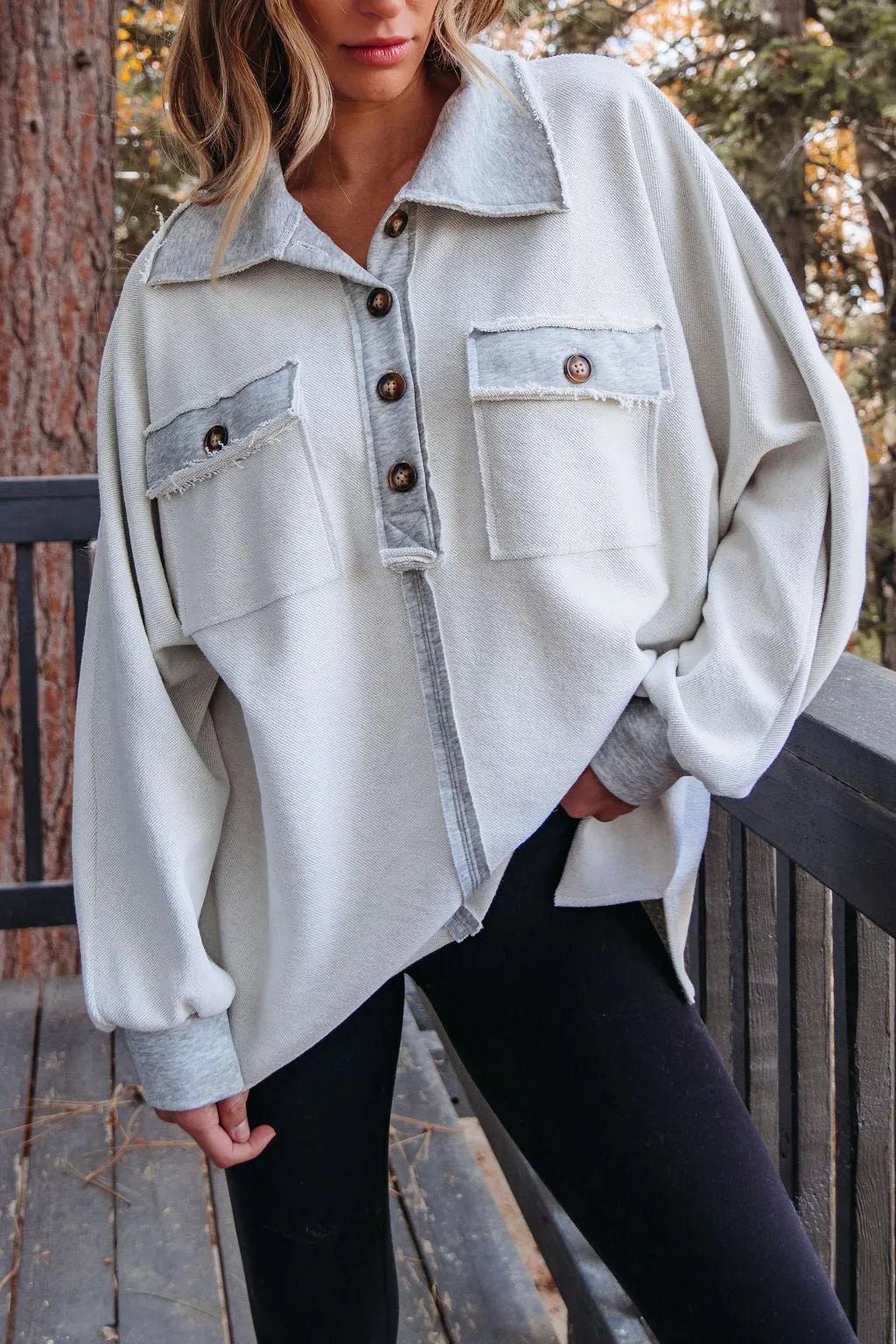 Heather Grey Button Up Thermal Pullover