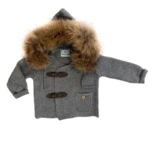 Honeycomb Grey Cashmere Pram Coat with Natural Trim