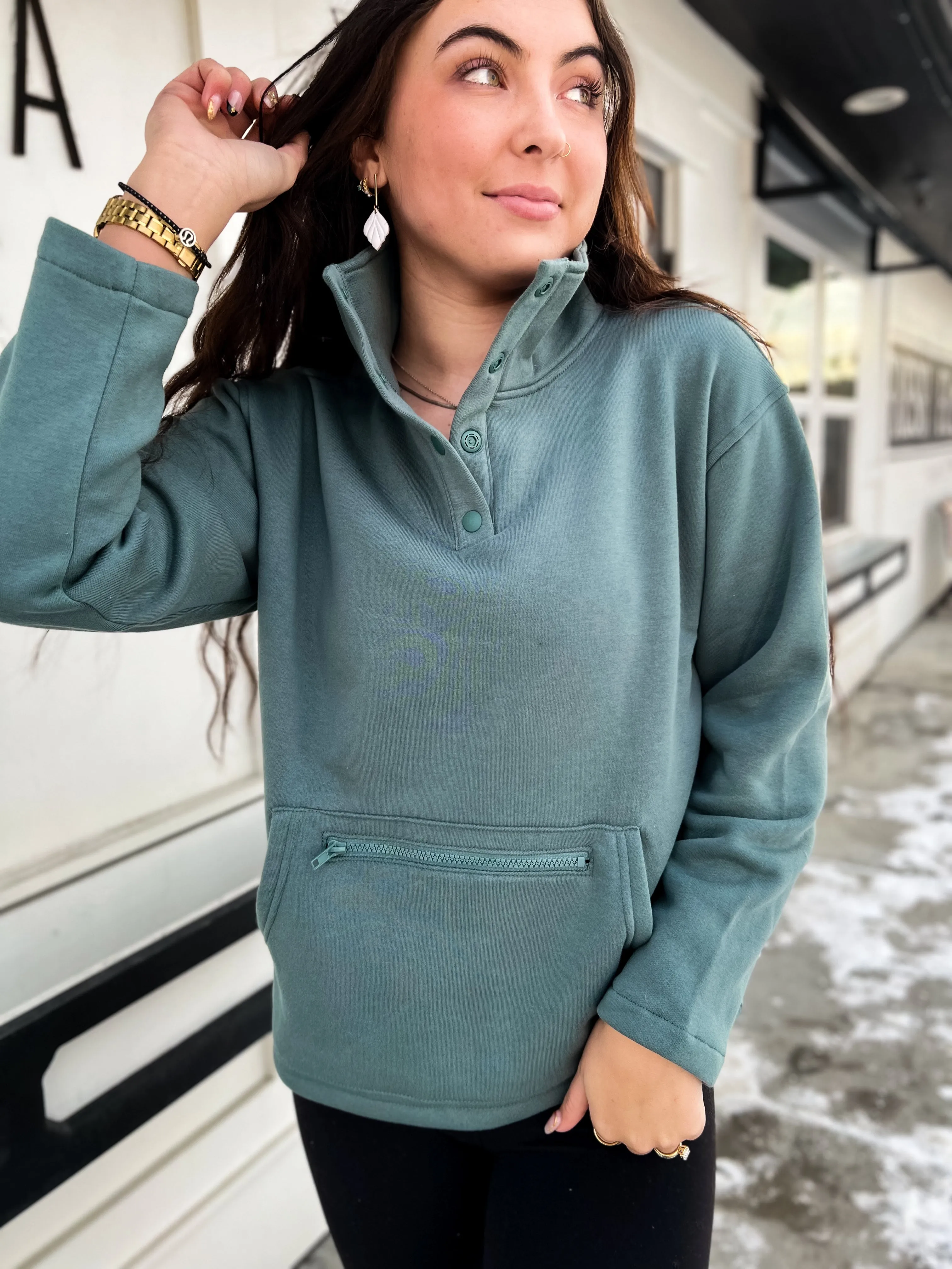 Kierra Fleece High Neck Pullover- Ash Jade