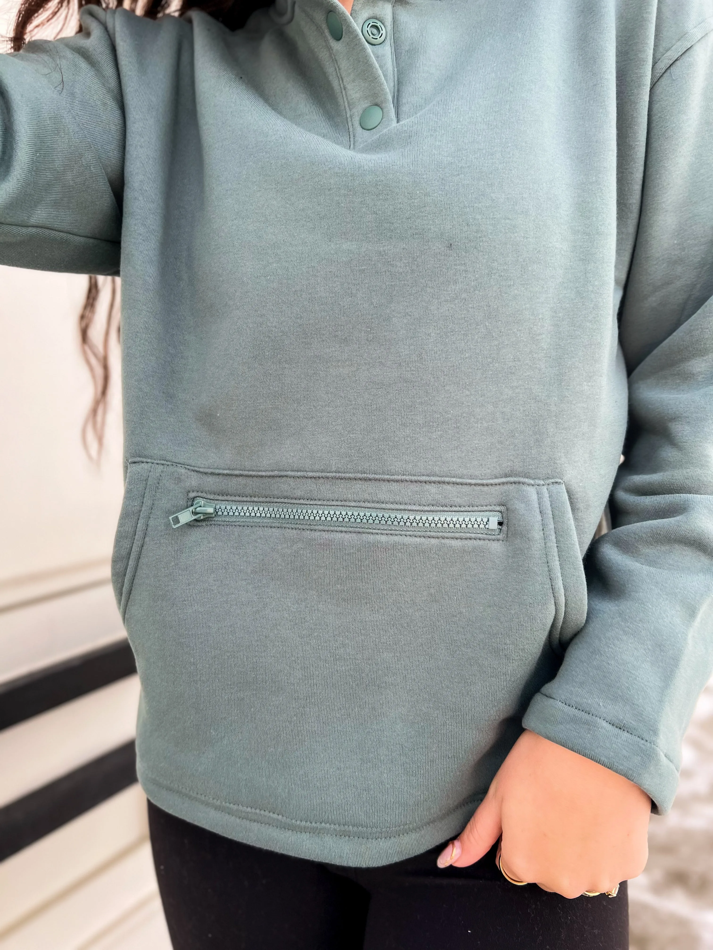 Kierra Fleece High Neck Pullover- Ash Jade