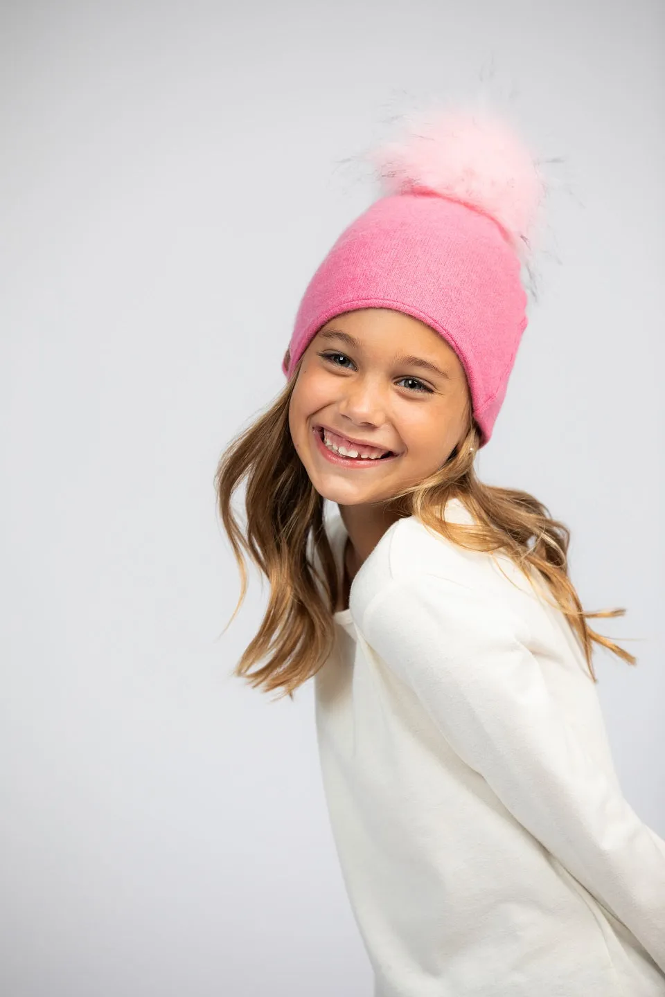 Light Pink with Pink - Cashmere Beanie for Kids