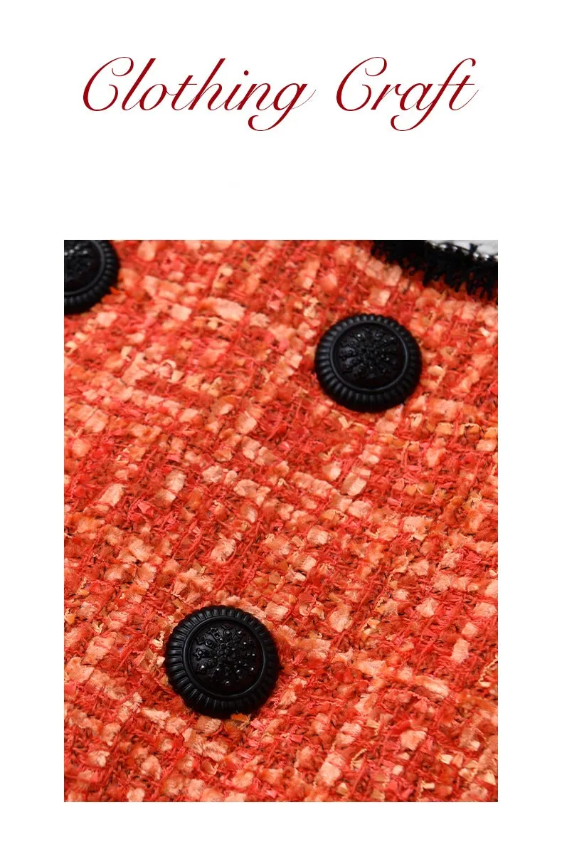 Limited edition orange contrast thick rope tweed mini short skirt -  Sk-ioue