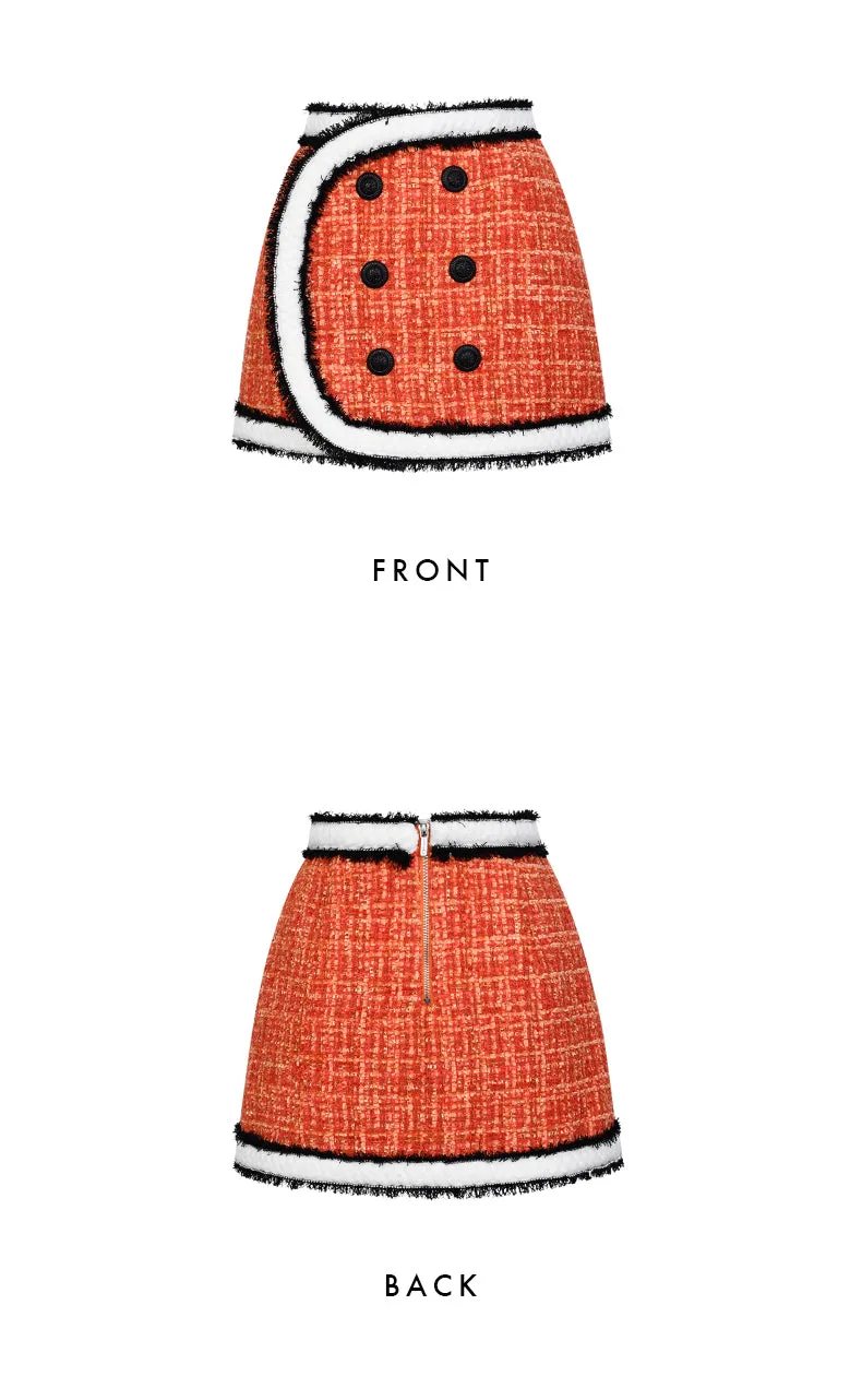 Limited edition orange contrast thick rope tweed mini short skirt -  Sk-ioue