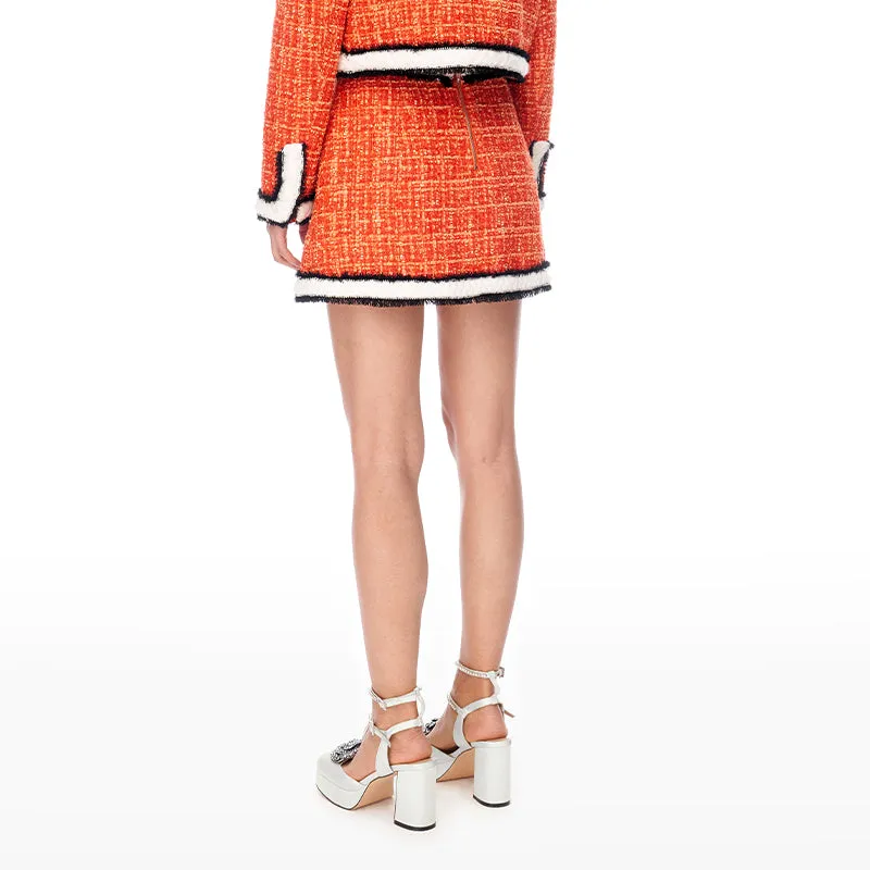 Limited edition orange contrast thick rope tweed mini short skirt -  Sk-ioue