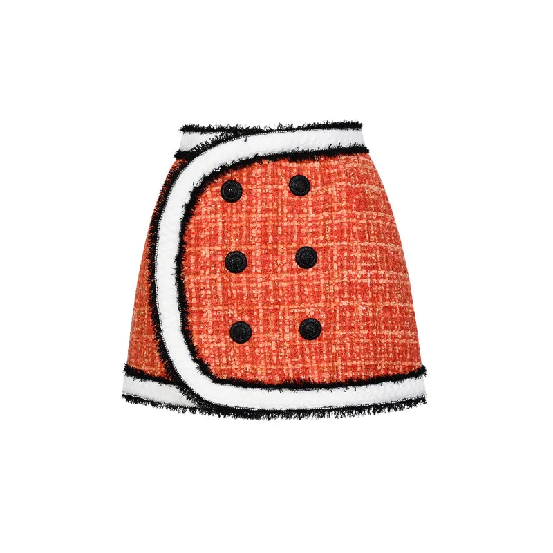 Limited edition orange contrast thick rope tweed mini short skirt -  Sk-ioue