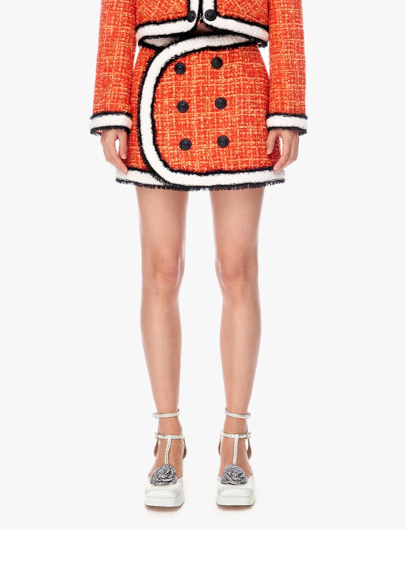 Limited edition orange contrast thick rope tweed mini short skirt -  Sk-ioue