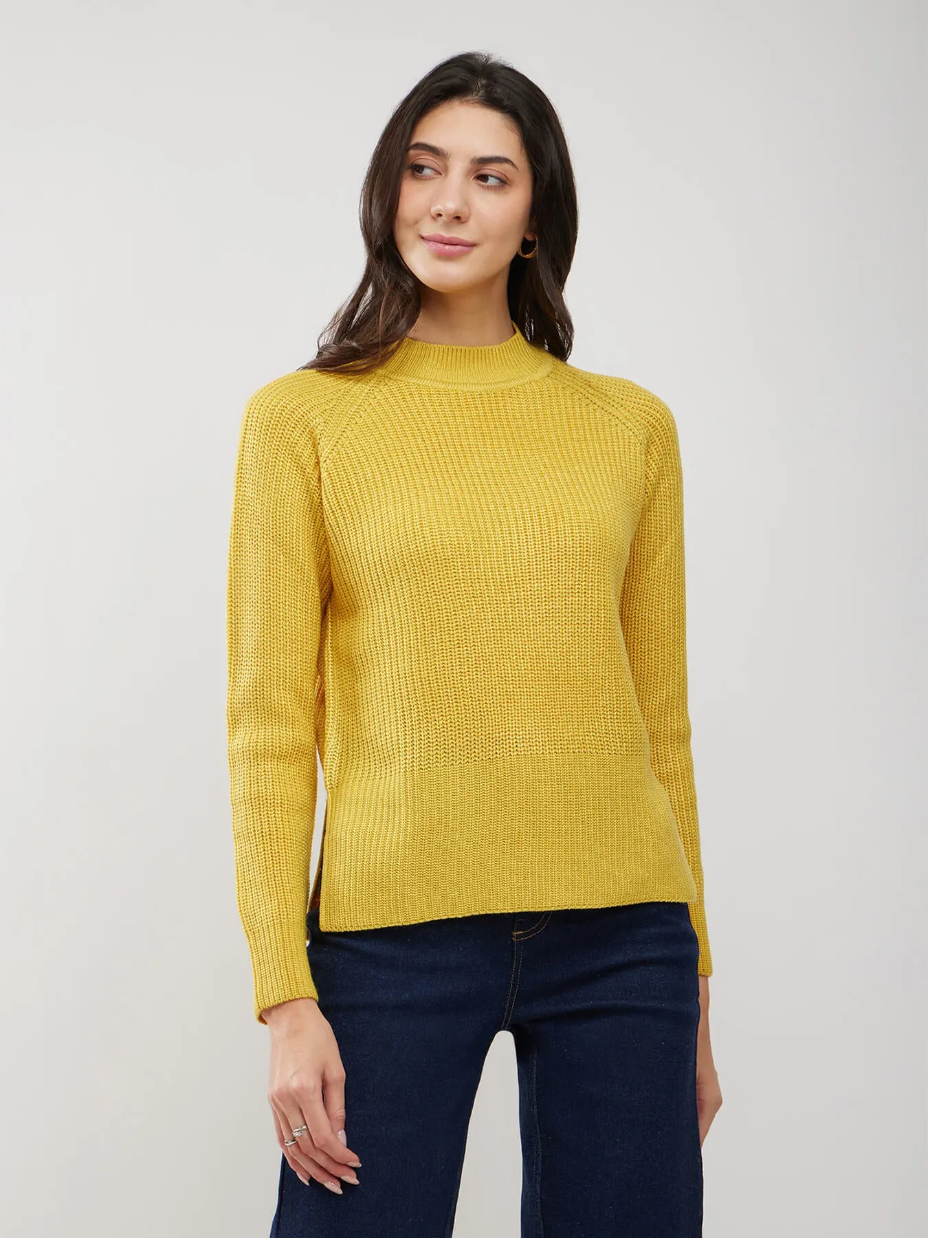 LivSoft Rib Knit High Neck Sweater - Yellow