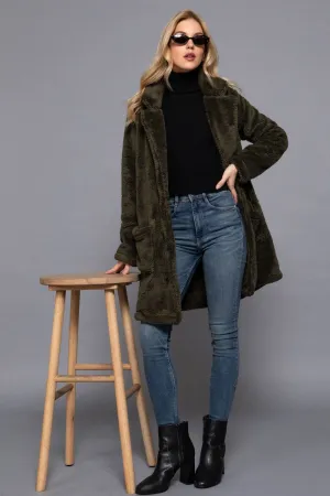 Long Sleeve Notched Collar Patch Pocket Sherpa Coat