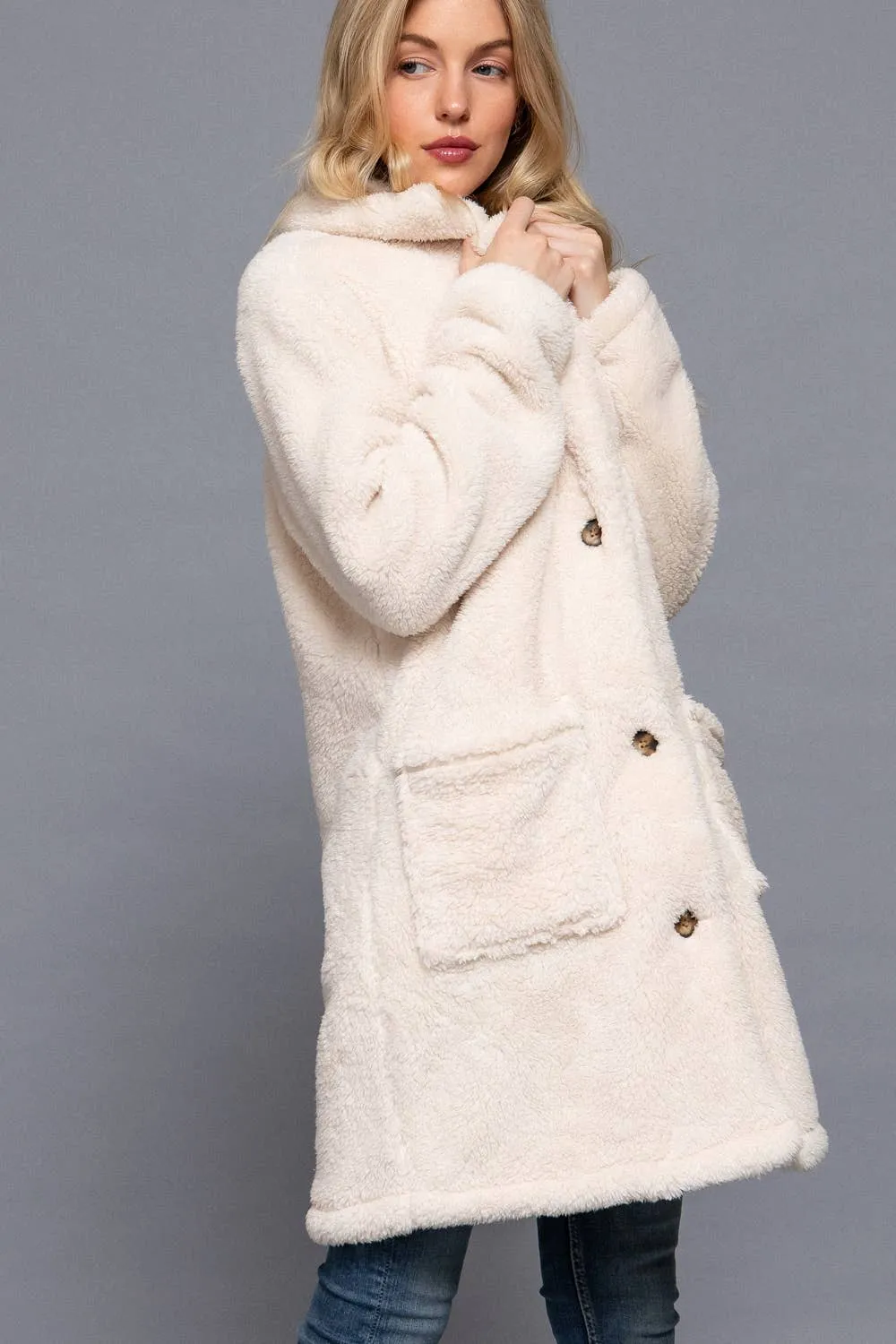 Long Sleeve Notched Collar Patch Pocket Sherpa Coat