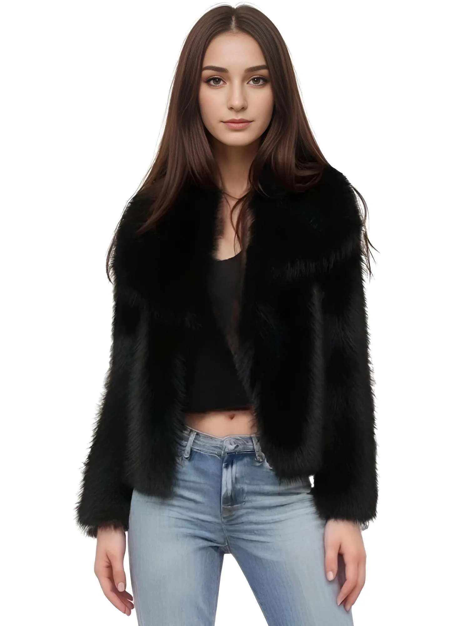 Luxe Faux Fur Crop Coat With Oversized Lapel