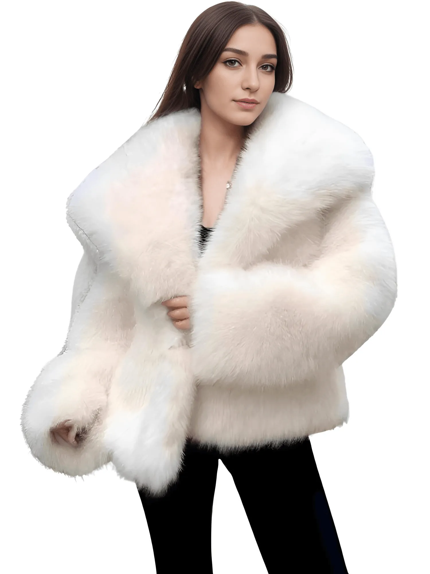 Luxe Faux Fur Crop Coat With Oversized Lapel