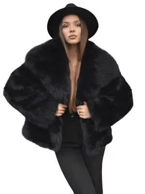 Luxe Faux Fur Crop Coat With Oversized Lapel