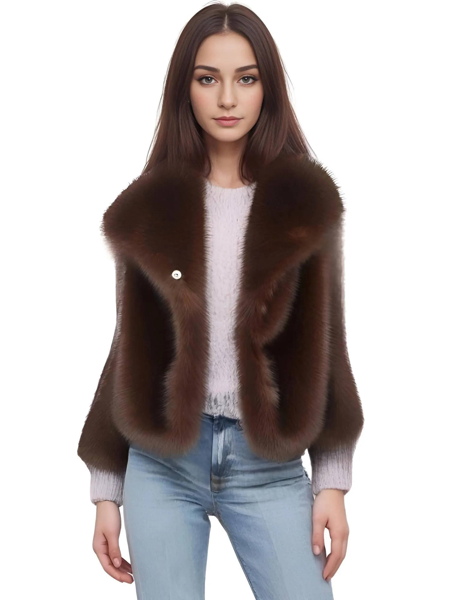 Luxe Faux Fur Crop Coat With Oversized Lapel