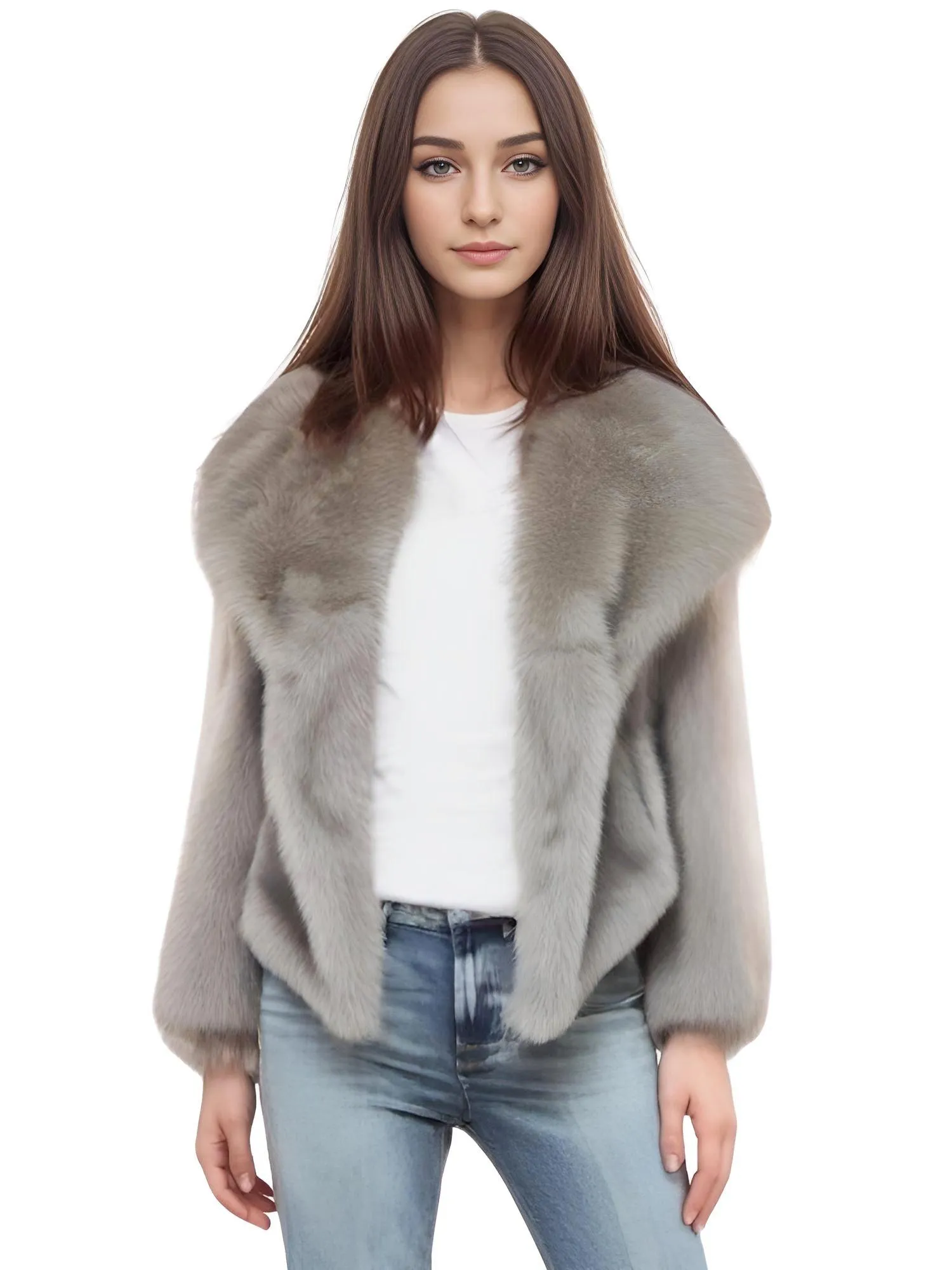 Luxe Faux Fur Crop Coat With Oversized Lapel